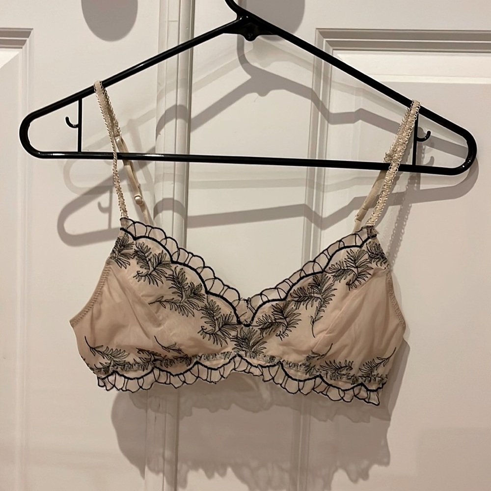 Out From Under sheer nude and black lace bra size S